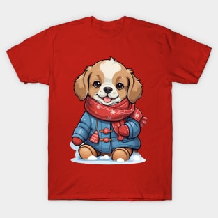 Cute Puppy in Winter Clothes Illustration T-Shirt